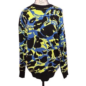 Zara Cotton Black, Blue & Yellow Abstract Crewneck Sweater Medium NWOT
